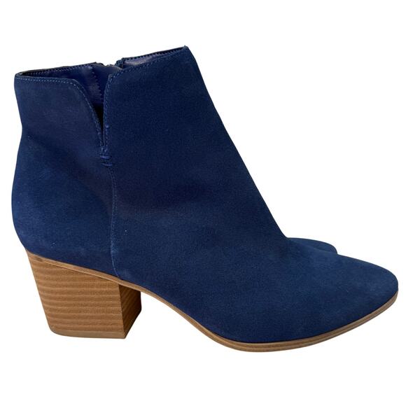 ALDO Women’s Blue Suede Ankle Booties Block Heel Side Zip Boot Size 8.5 - Picture 1 of 9